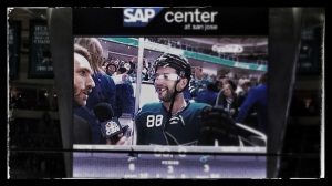 Burnzie being interviewed by Brodie Brazil because of his hat trick